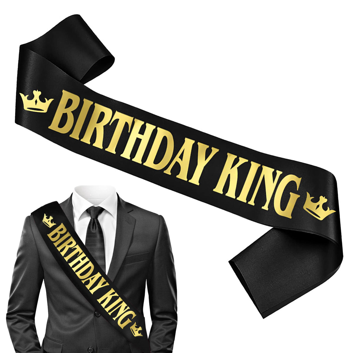 IRYNA Birthday King Sash, Black Birthday Sash with Gold Letter Birthday King for Men, Happy Birthday Banner Birthday Party Decorations, Great Birthday Gifts for Men Adults Kids