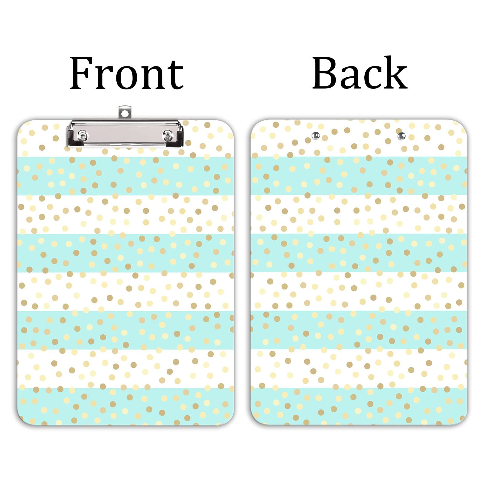 Hnogri Plastic Clipboard A4, Fashion Design A4 Letter Size Clipboards & Forms Holders for Office Supplies Lawyers,School Students and Kids, Low Profile Clip Cute Clipboard Folder, Striped Gold Spots