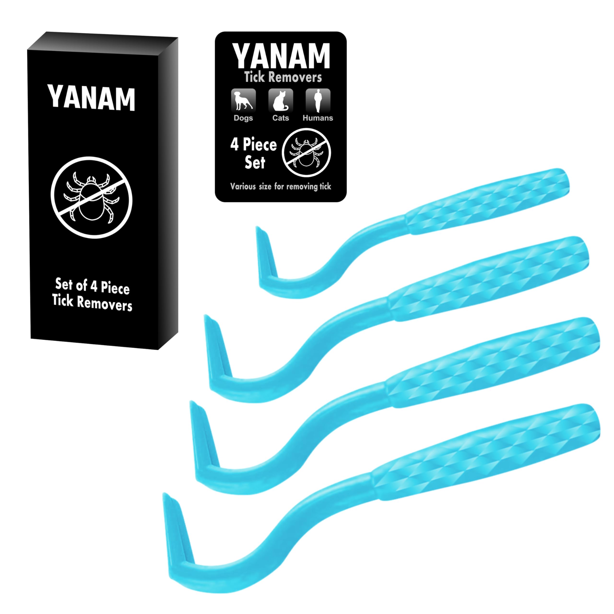 YANAM 4 Pack Tick Remover Tool Set, Tick Removal of Head and Body, Lightweight &Portable Painless Tool With Storage Box(SKY BLUE)