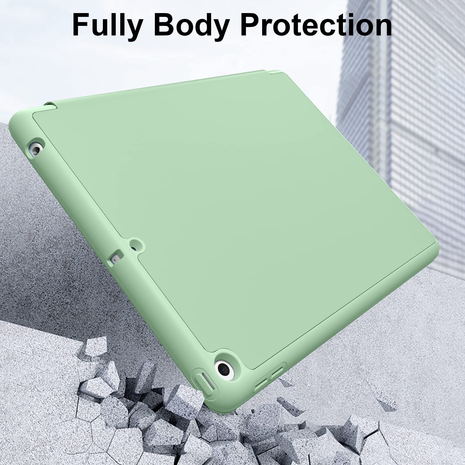 Vobafe Case for iPad 9th 8th 7th Generation 10.2 Inch Case (2021/2020/2019 Model, iPad 9/8/7), Flexible TPU Back Cover, with Pencil Holder, Auto Wake/Sleep, Green