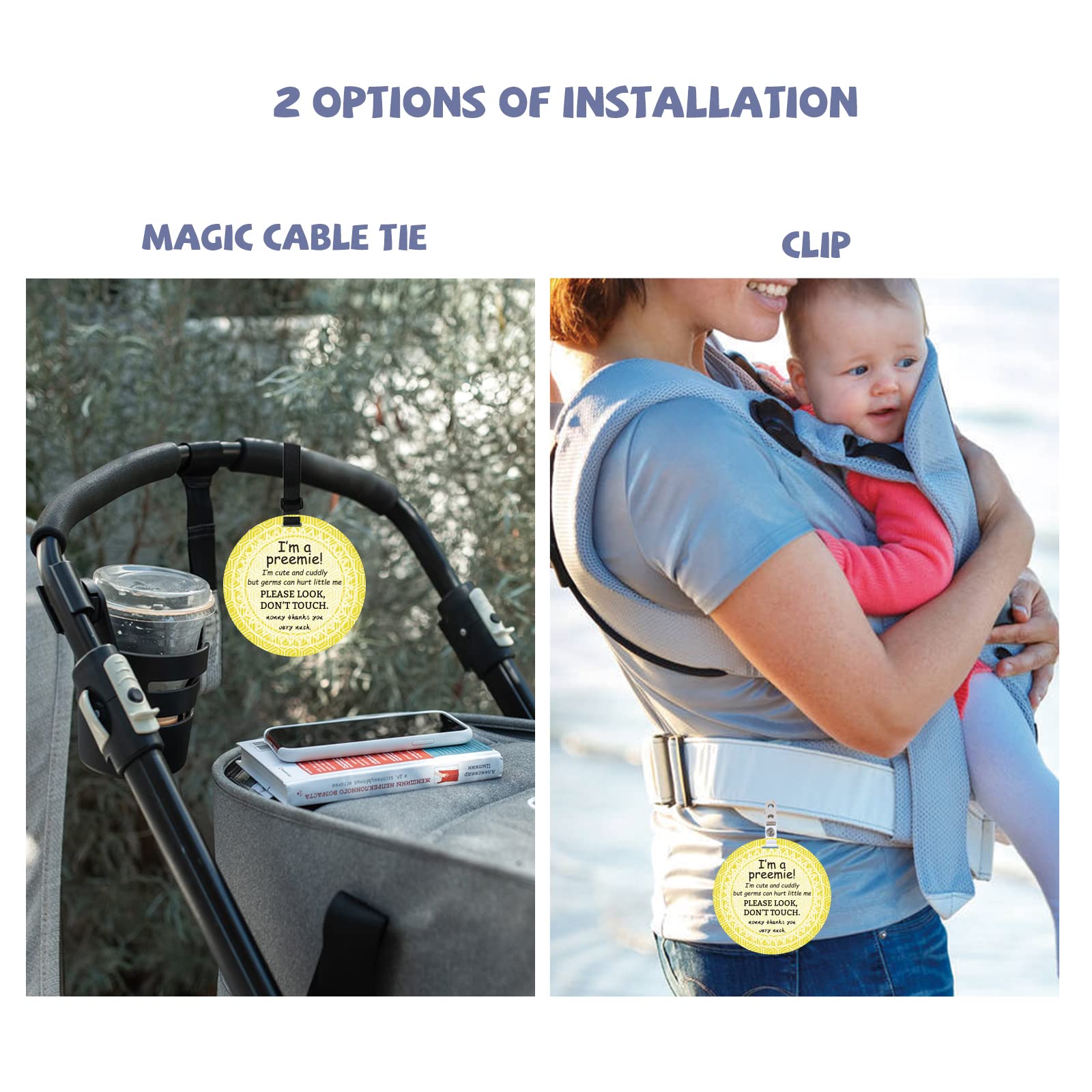 PLIGREAT 2 Pack No Touching Baby Car Seat Sign, Please Don't Touch Baby Stroller Tag with Hanging Straps and Clip, No Touch Baby Safety Sign for Baby Girl Boy