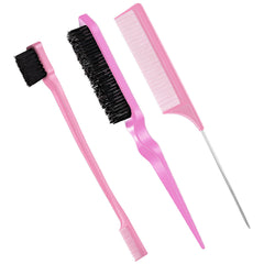 3 Pcs Slick Back Hair Brush Set Bristle Hair Brush Edge Control Brush Teasing Comb for Women Baby Kids' Black Hair (Light Pink)