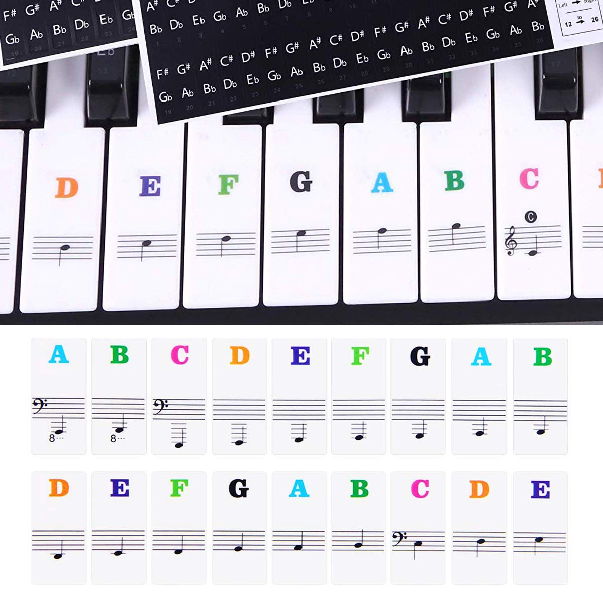 Dokpav Piano Key Stickers for 37/49/54/61/88 keys, Music Piano Keyboard Stickers, Electronic Keyboards Sticker, Piano Key Note Sticker,Transparent Removable Stickers for Kids Beginner Child