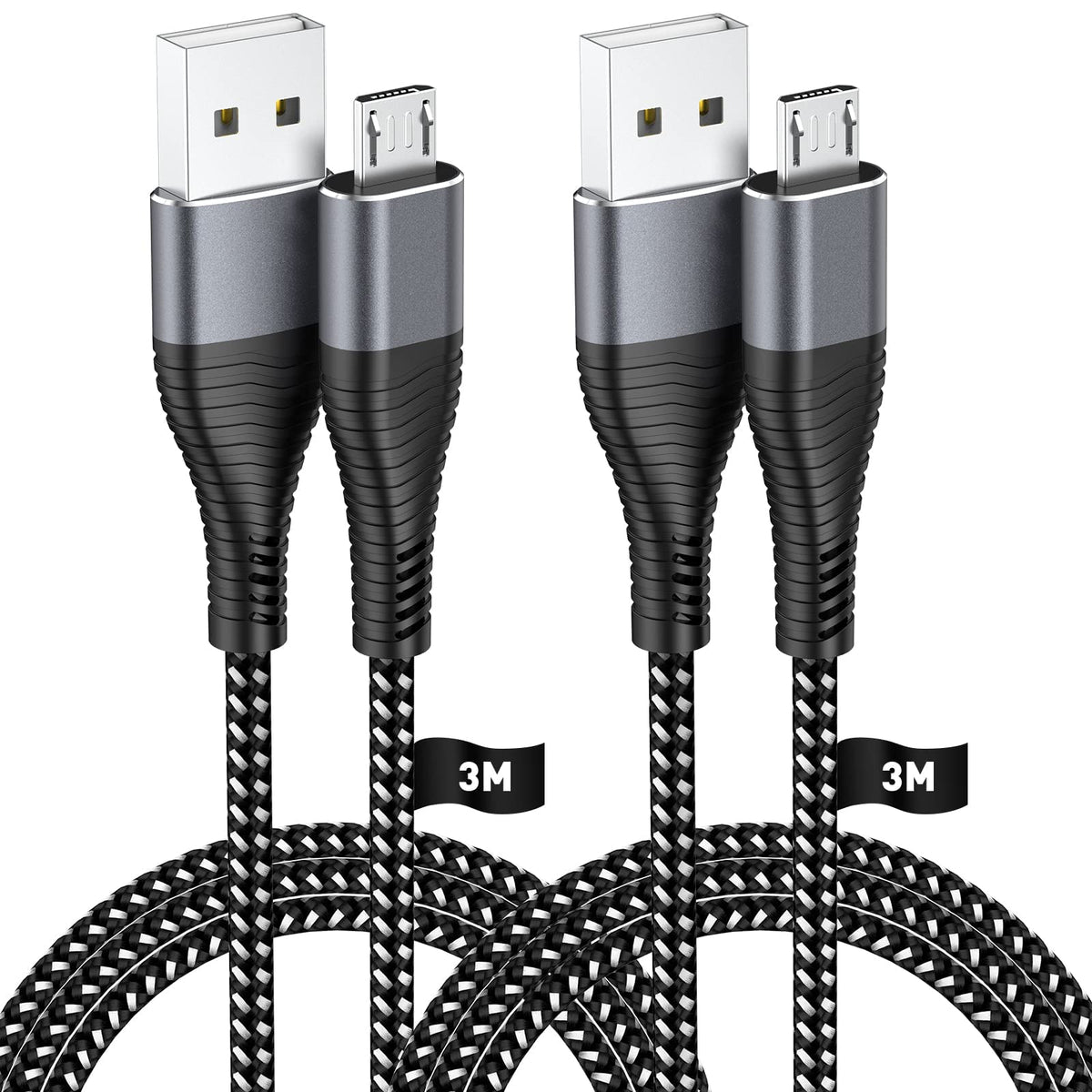 Micro USB Charger Cable 3M for PS4 Controller, Work for Sony Playstation 4 / PS4 / PS4 Slim / PS4 Pro/Xbox One Controller, Extra Long 3 Meters USB Charging Cable 2Pack