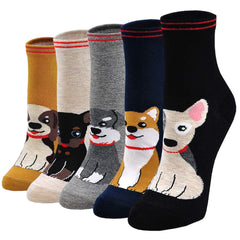 PUTUO Womens Funny Cute Animal Socks Ladies Cotton Socks Funky Cartoon Dog Socks Novelty Crew Socks 5 Pairs