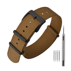 ANNEFIT Nylon Watch Strap 22mm, One-Piece Waterproof Military Watch Band with Heavy Black Buckle (Brown)