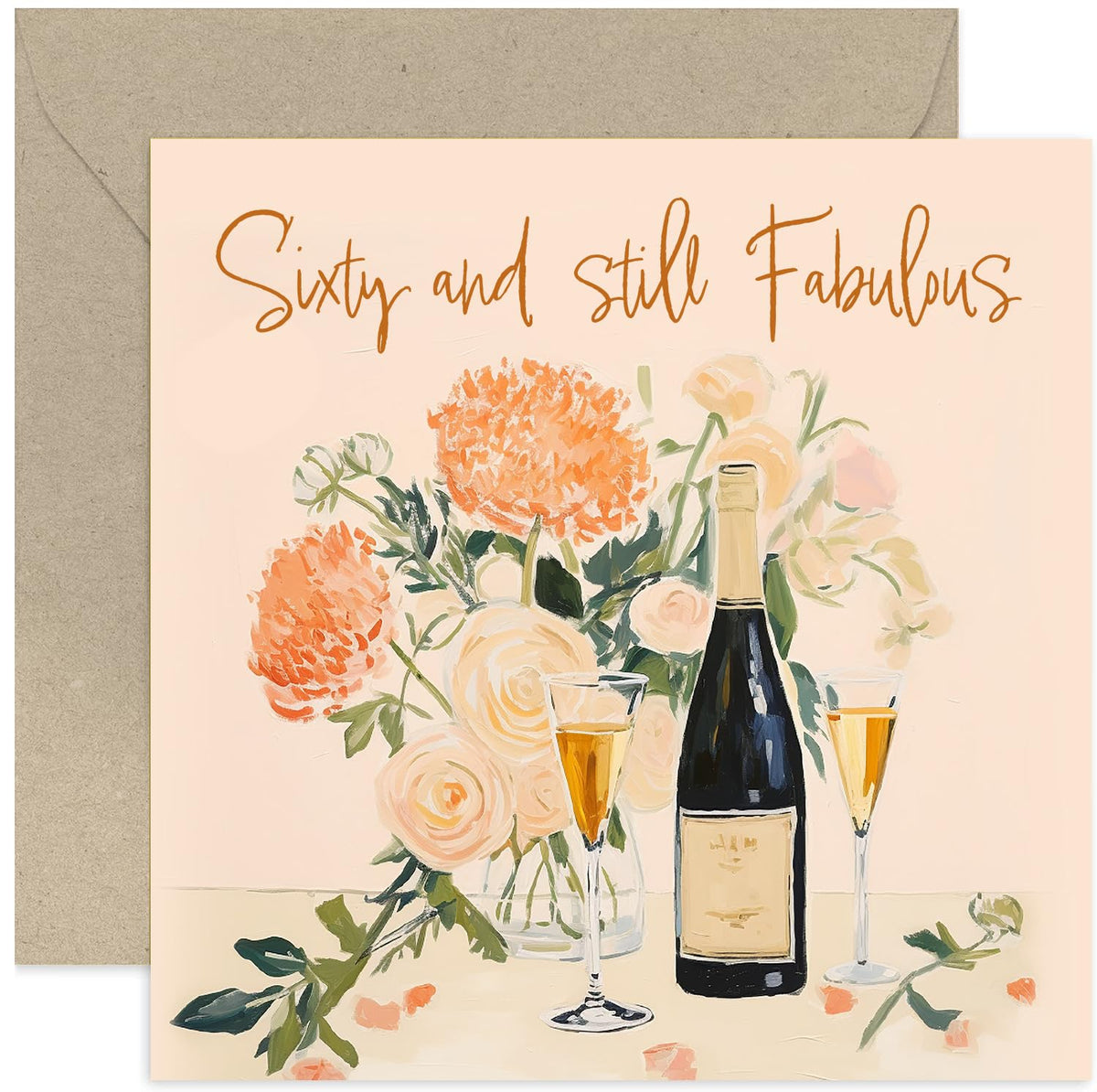 Old English Co. Sixty and Still Fabulous Birthday Card for Her - Champagne Floral Birthday Card for Women - 60th Birthday Card for Friend, Sister, Auntie, Mum   Blank Inside Envelope