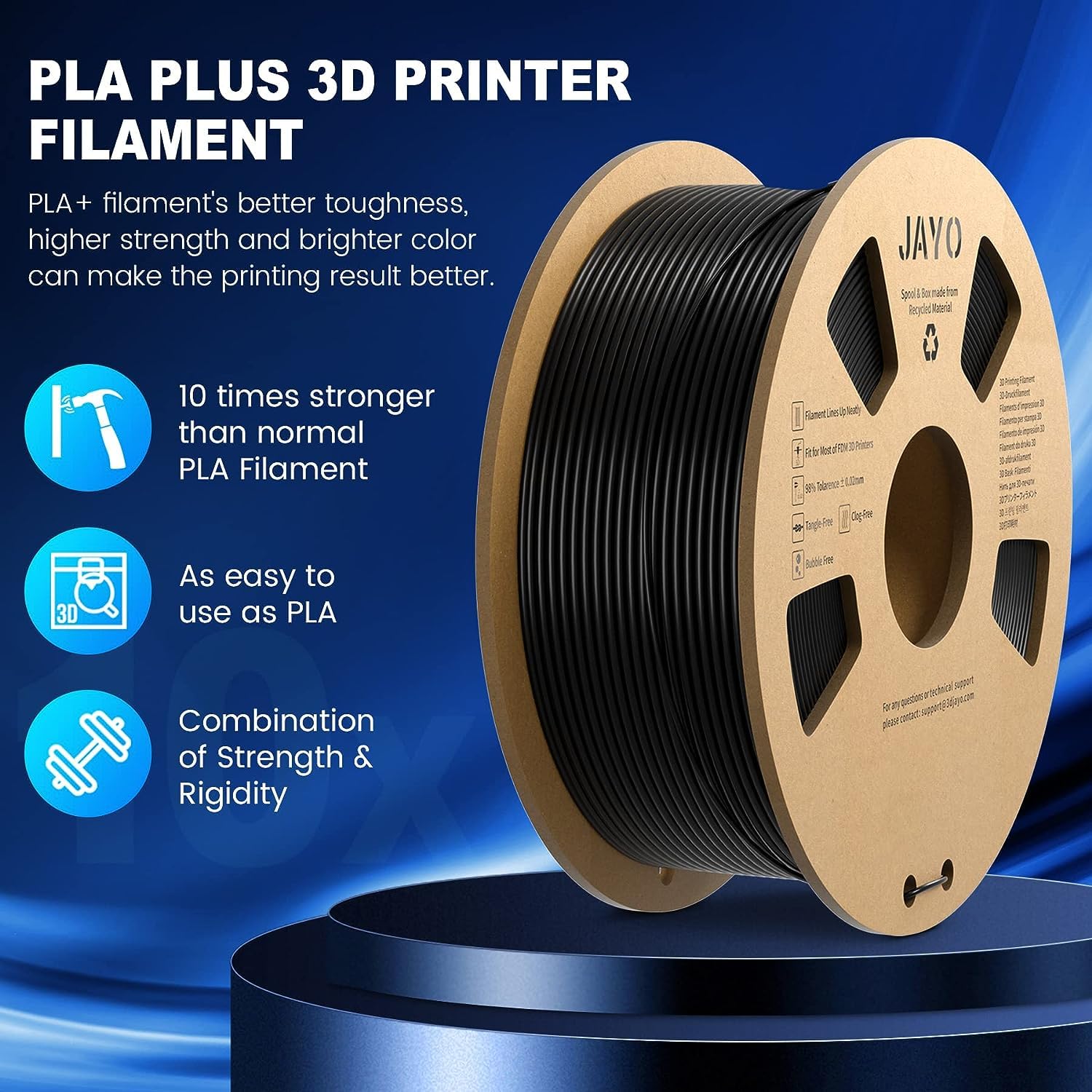 JAYO PLAand Filament 1.75mm, 3D Printer Filament PLA Plus 2.2kg, Dimensional Accuracy and/- 0.02, 2 spools PLAand redandOrange