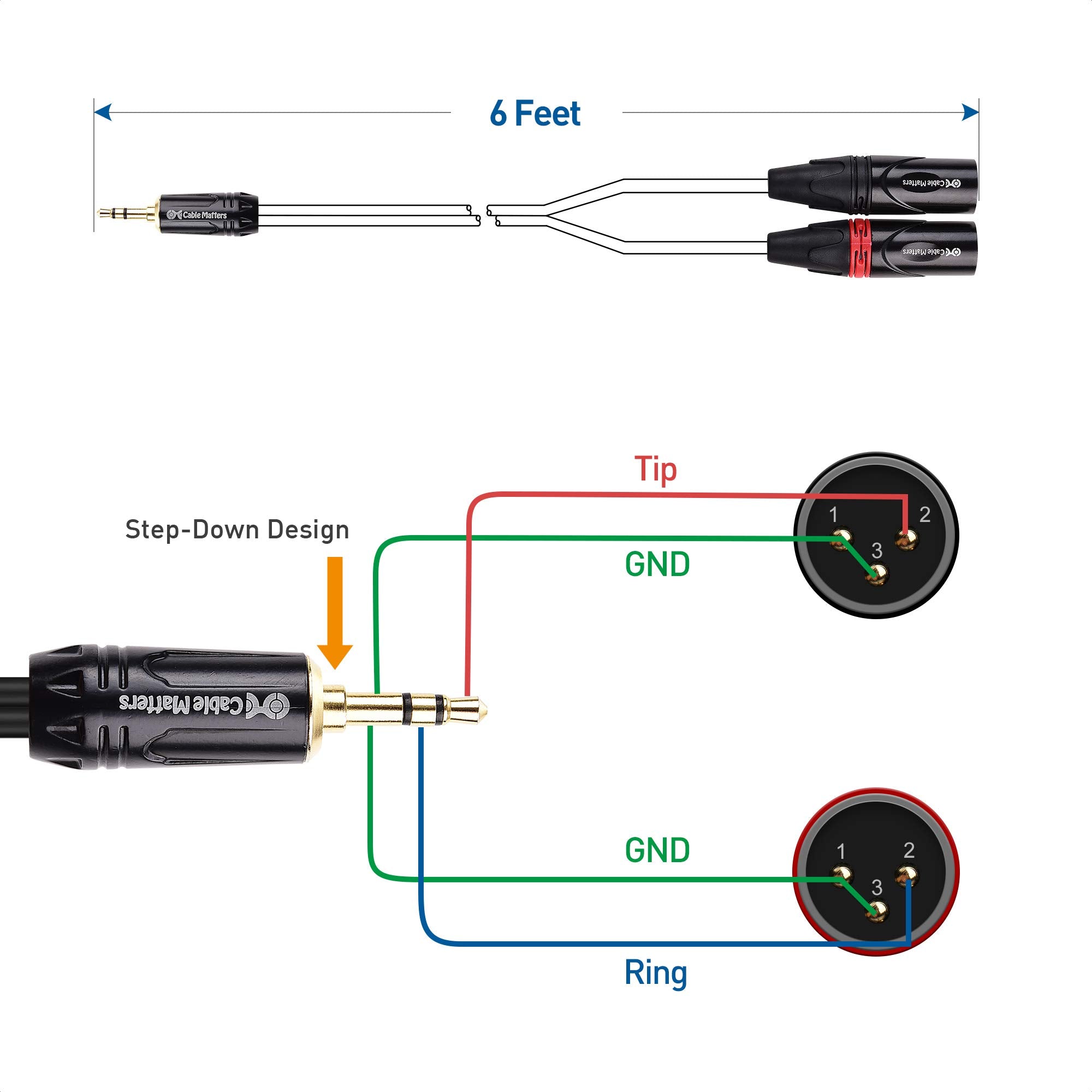 Cable Matters 1/8 Inch 3.5mm Mini Jack to XLR Stereo Cable 3 m, XLR to Mini Jack Cable, Male to Male Aux to Dual XLR Breakout Cable, 3.5mm Jack to Dual XLR Male Y-Splitter Cable