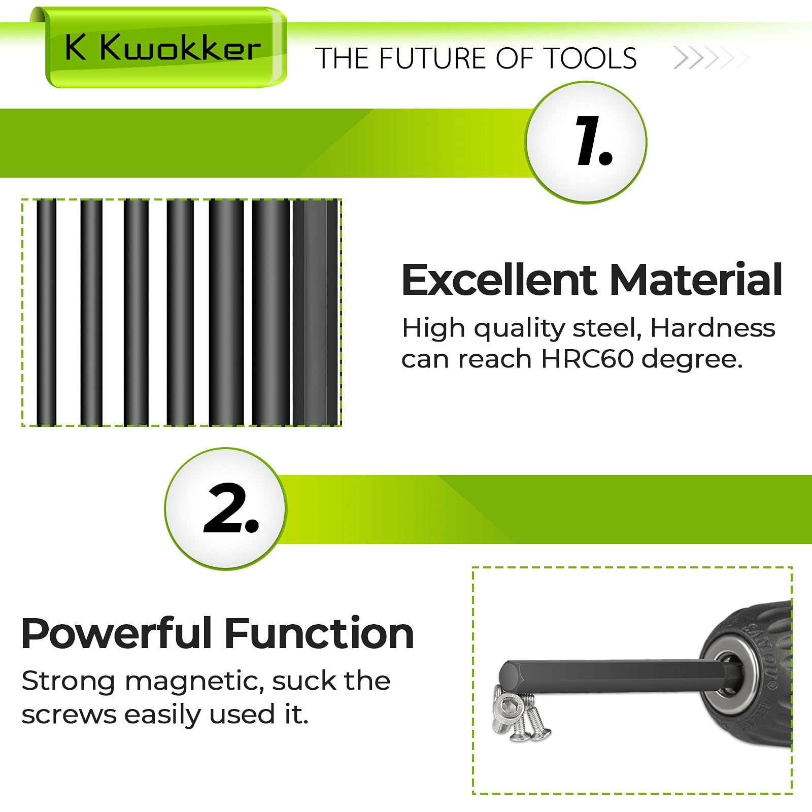 K Kwokker 10PCS 100MM Allen Wrench Drill Bits, 1.5mm-12mm Black Allen Key Bit Set, 1/4 Inch Hex Shank Hex Screwdriver Bit Set for Assembling Furniture