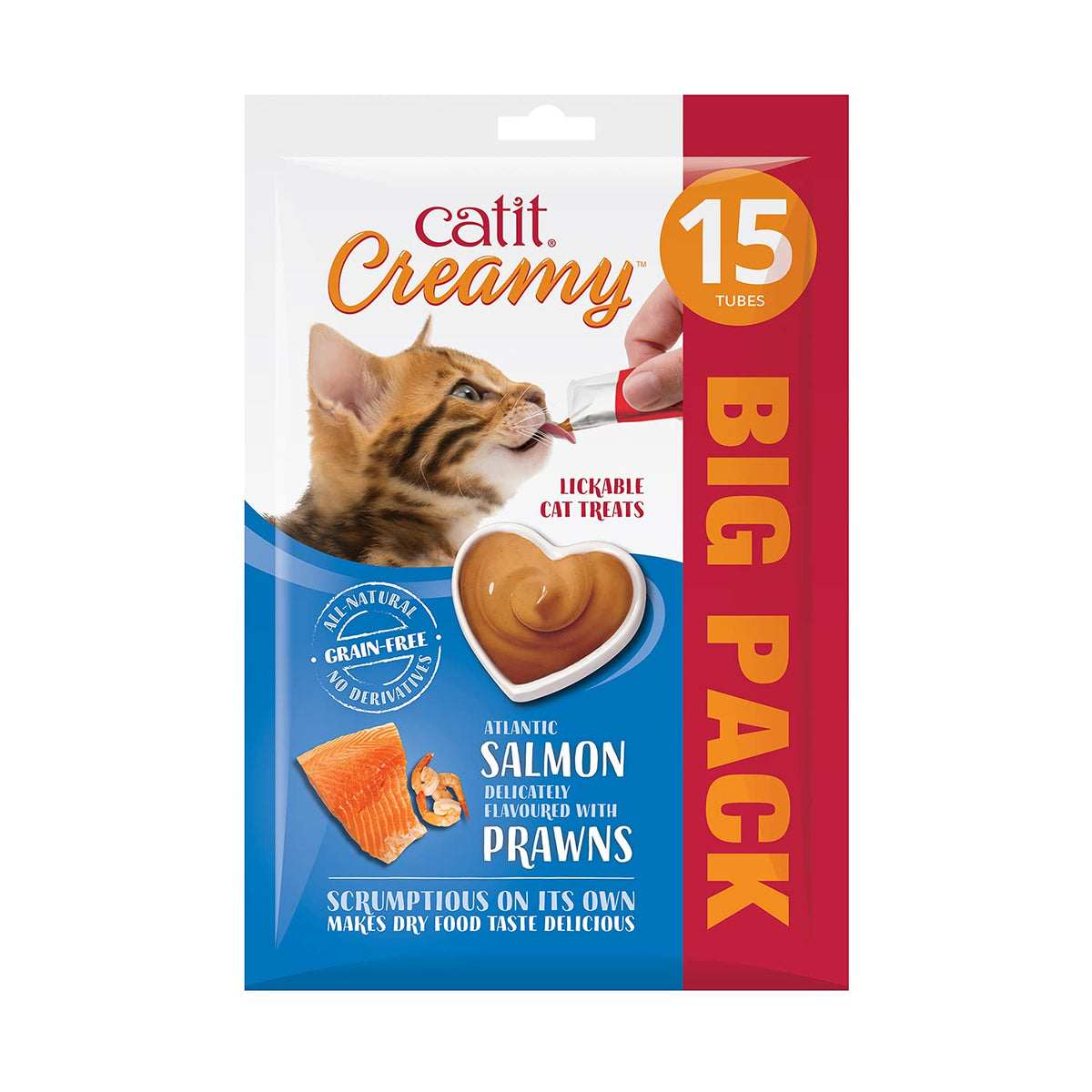 Catit Creamy Salmon & Prawn Lickable Cat Treats, 15 x 10g