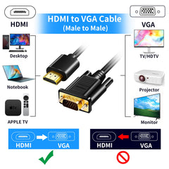 Herfair HDMI to VGA Cable,Gold Plated 1080P Adapter,Active HDMI Digital to VGA Analog Video Converter Cable for Desktop, Laptop, Projector, Monitor, HDTV, Xbox (1m)