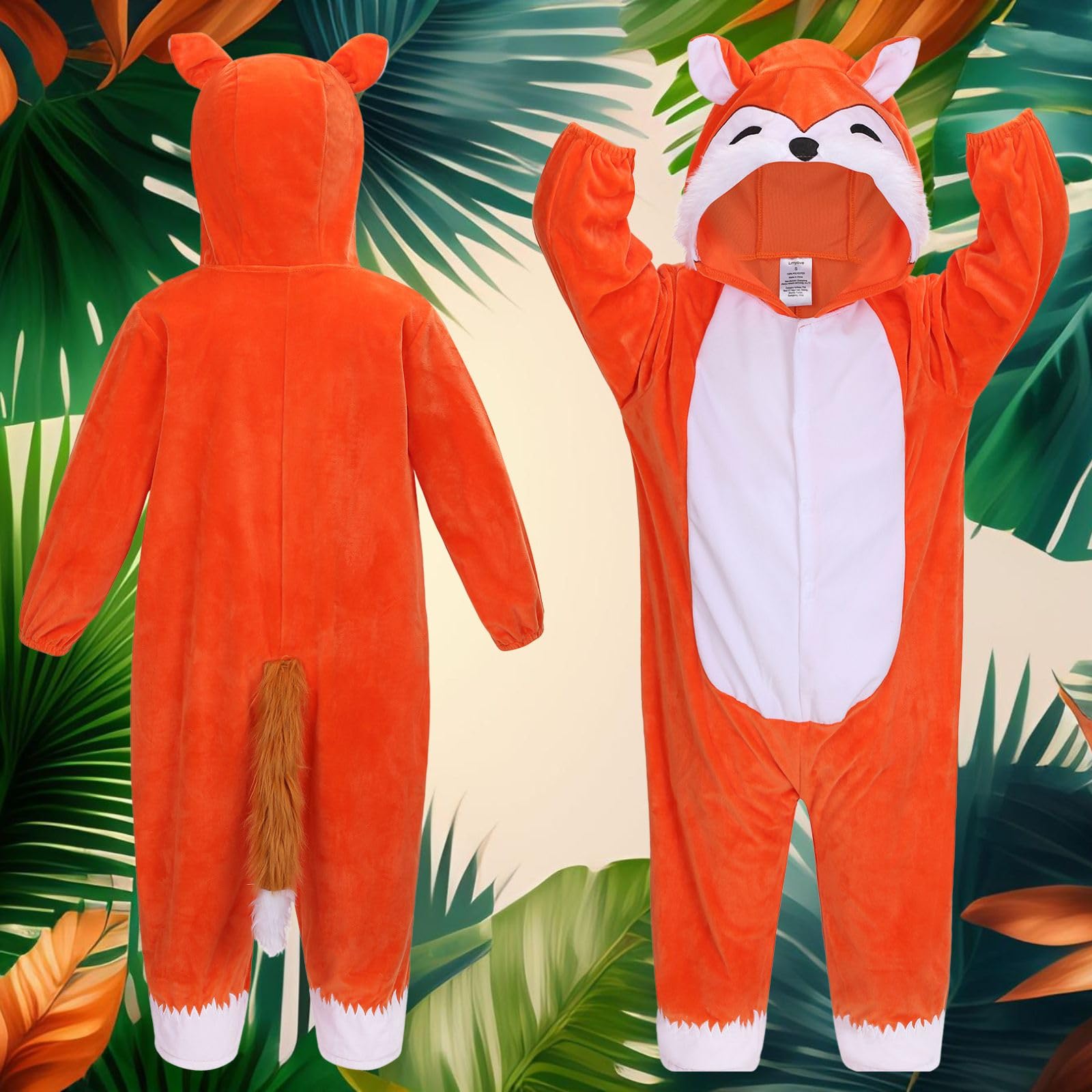 maxToonrain Kids Fox Costumes - Boys and Girls Halloween Animal Fancy Dress Fox Onesie for World Book Day/Book Week and Christmas Theme Party (5-6 Yrs, 120CM)