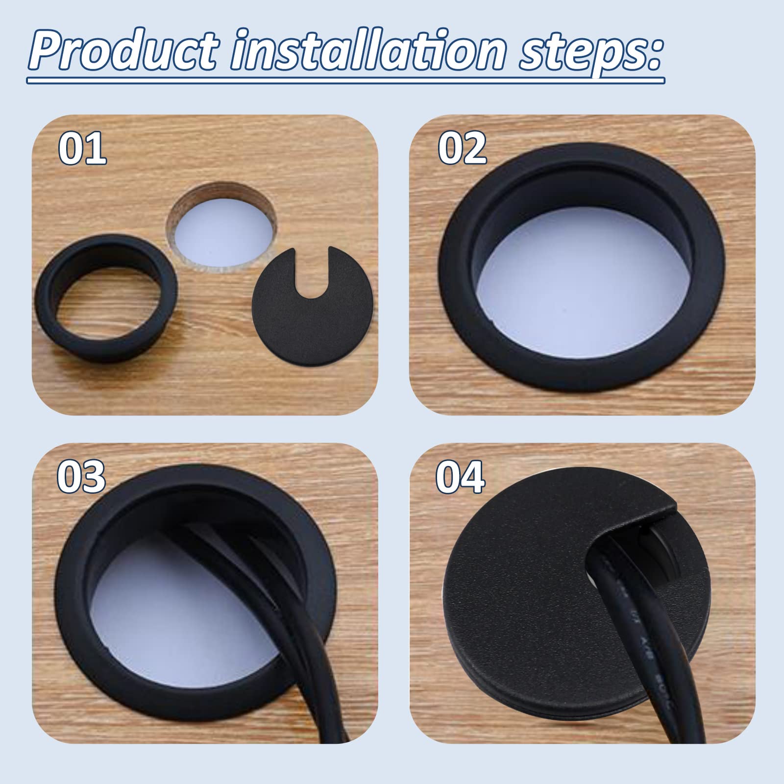 35mm(1.38 inch) Desk Cable Wire Grommet, 4Pcs Black Desk Grommet Cord Cable, Desk Table Grommet Cable Tidies for Home and Office Table Surface Port Hole Covers