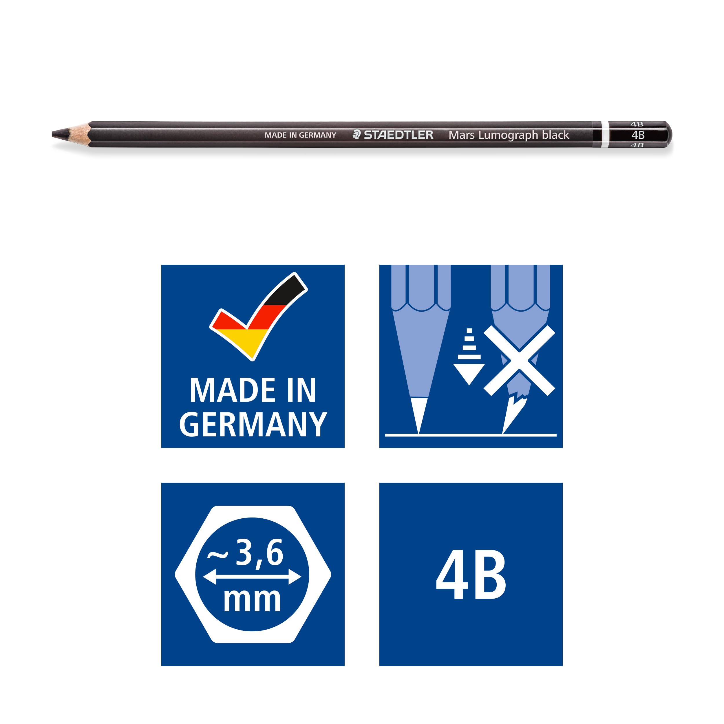 STAEDTLER 100B G6 Mars Lumograph Pencils, Black, Pack of 6