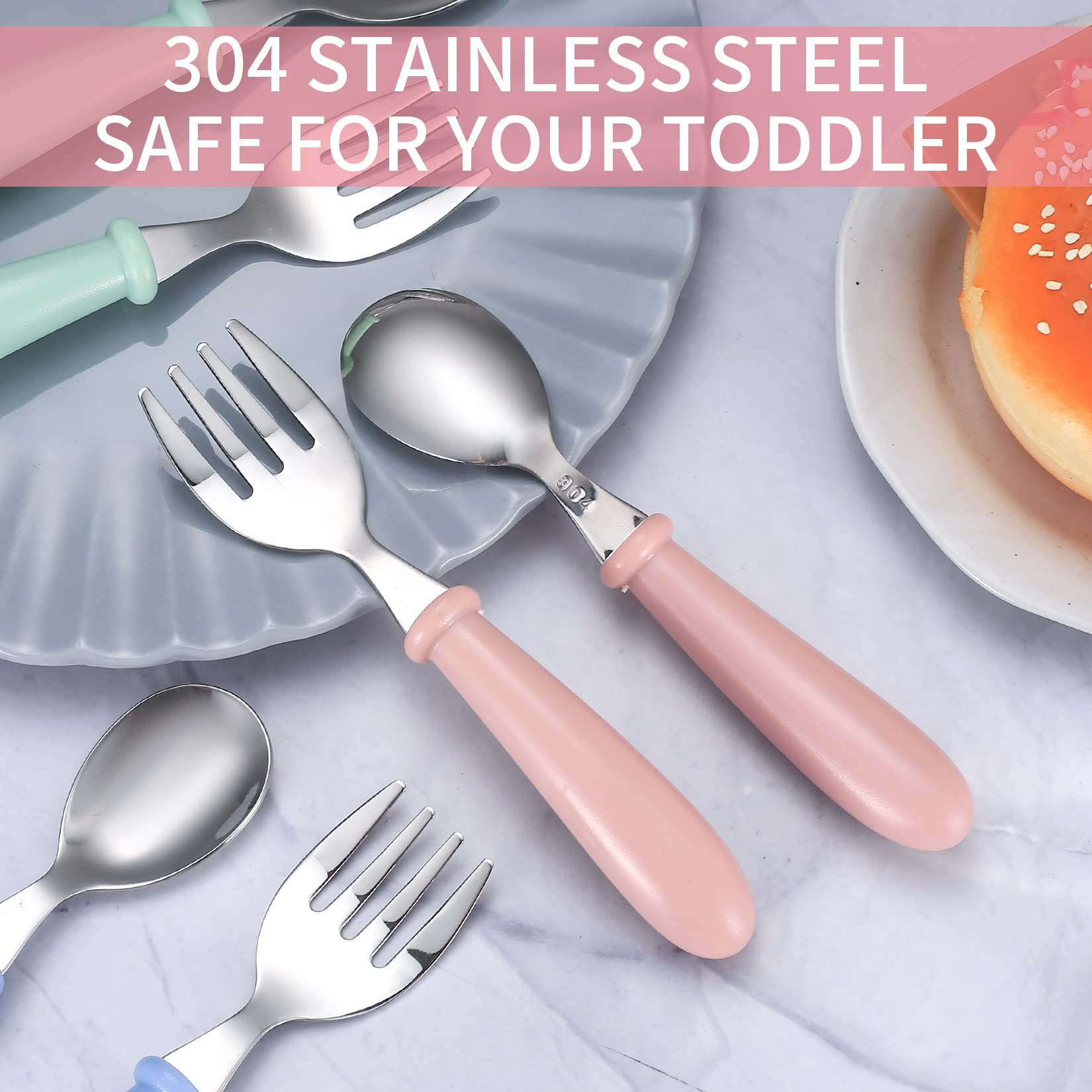 3 Set/6 Pcs Toddler Cutlery Fork and Spoon Set, Toddler Children's Cutlery Utensils Spoons Forks Tableware Set, Stainless Steel Self Feeding Spoon and Fork - 3 x Forks, 3 x Spoons