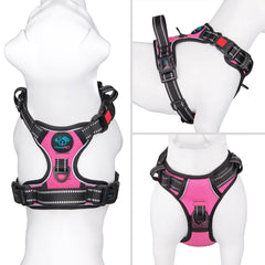 PHOEPET Reflective Dog Harness Large Breed Adjustable No Pull Vest with with Handle 2 Metal Rings 3 Buckles [Easy to Put on & Take Off](XL, Pink)