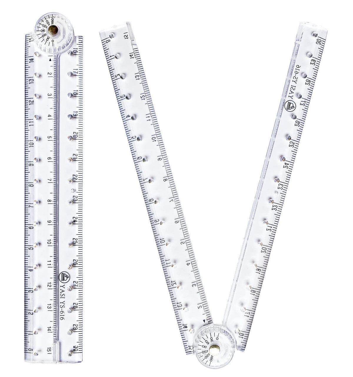 2Pack Folding Ruler Transparent 30cm 300mm Folding Ruler Clear