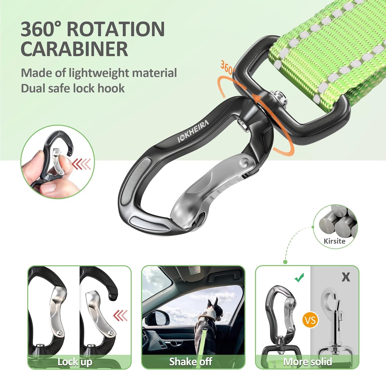 IOKHEIRA Dog Seatbelt, Aviation Aluminum Carabiner Nylon Dog Seat Belt, Adjustable Dog Car Harness, Pet Safety Belt with Hook Latch & Seatbelt Buckle