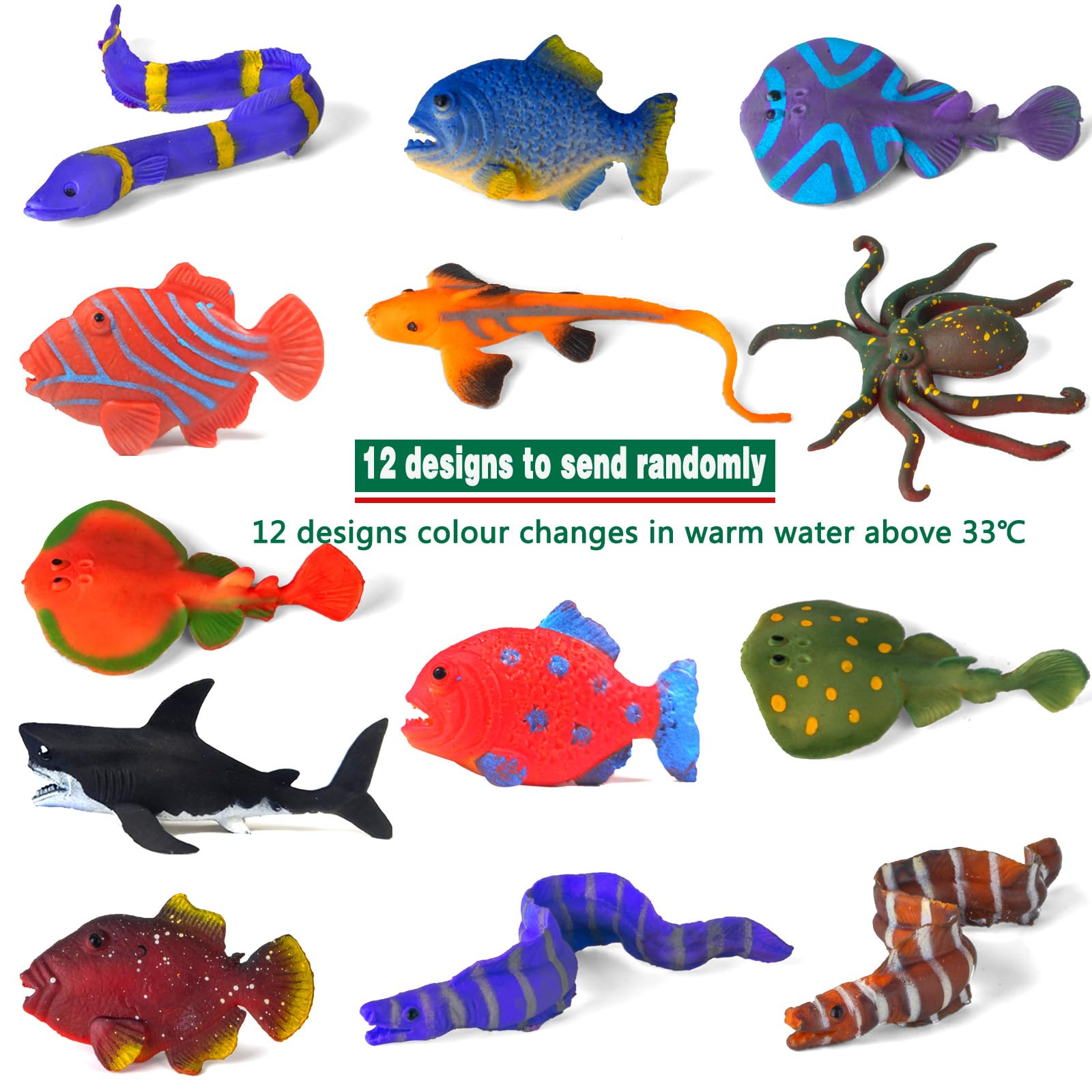 goosow 12 PCS Colour Changing Sea Animal Toys,Change Colour Ocean Animals,Floating Fish Bath Toys for Kids,Sea Creatures Themed Party Supplies,Easter Egg Fillers,Goodie Bags Fillers,Carnival Prizes