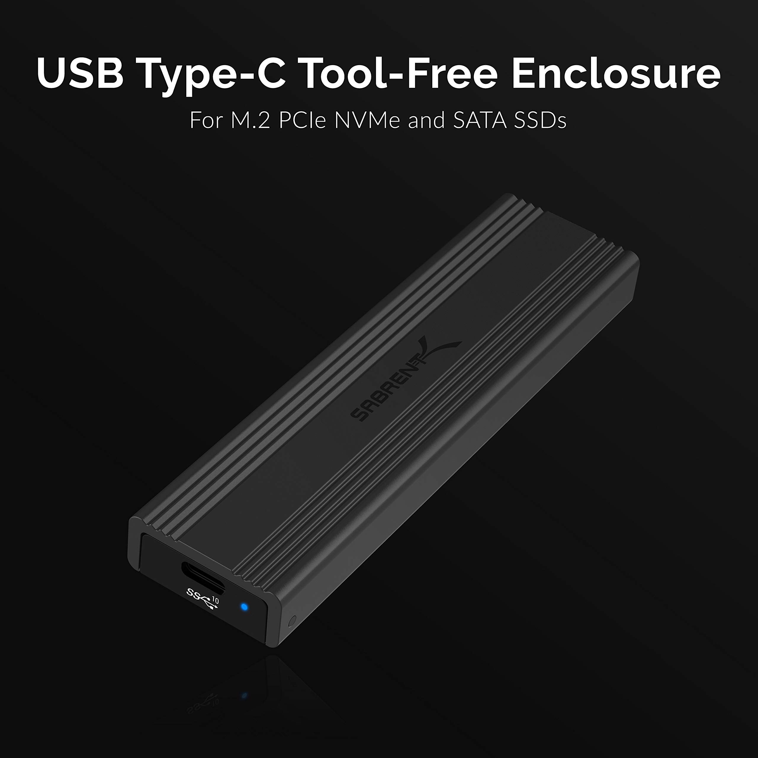 SABRENT M.2 NVMe Enclosure, PCIe NVMe Adapter SSD Enclosure, USB C 3.2X2 to NVMe External Aluminum M2 NVMe Converter, Fast Data Transfer Tool-Free, Docking Station for M Key MandB Key, UASP (EC-SNVE)