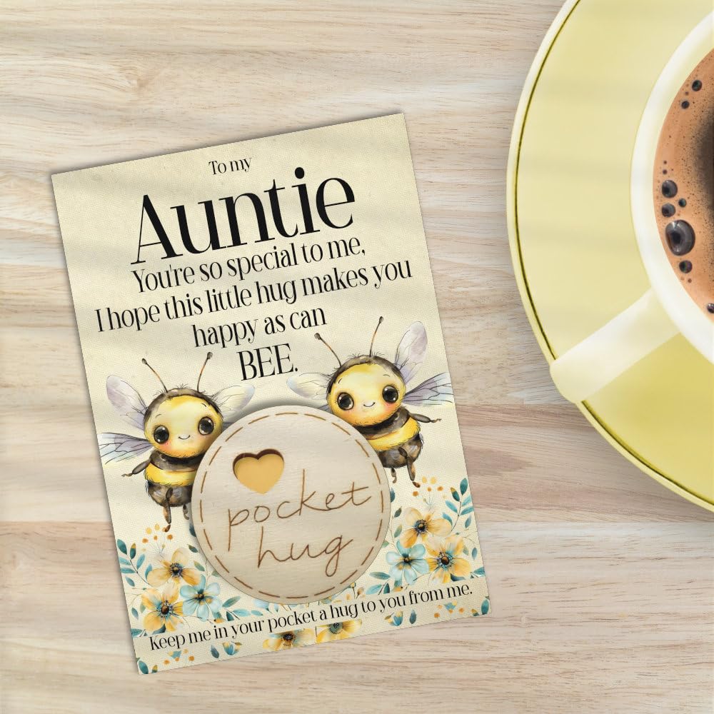 Maise & Rose A Little pocket Hug Token For Auntie   Birthday Gift For Auntie   Thinking Of You Hug Gift   Cheer Up Gift   Bumble Bee Auntie Pocket Hug Token   BTKA