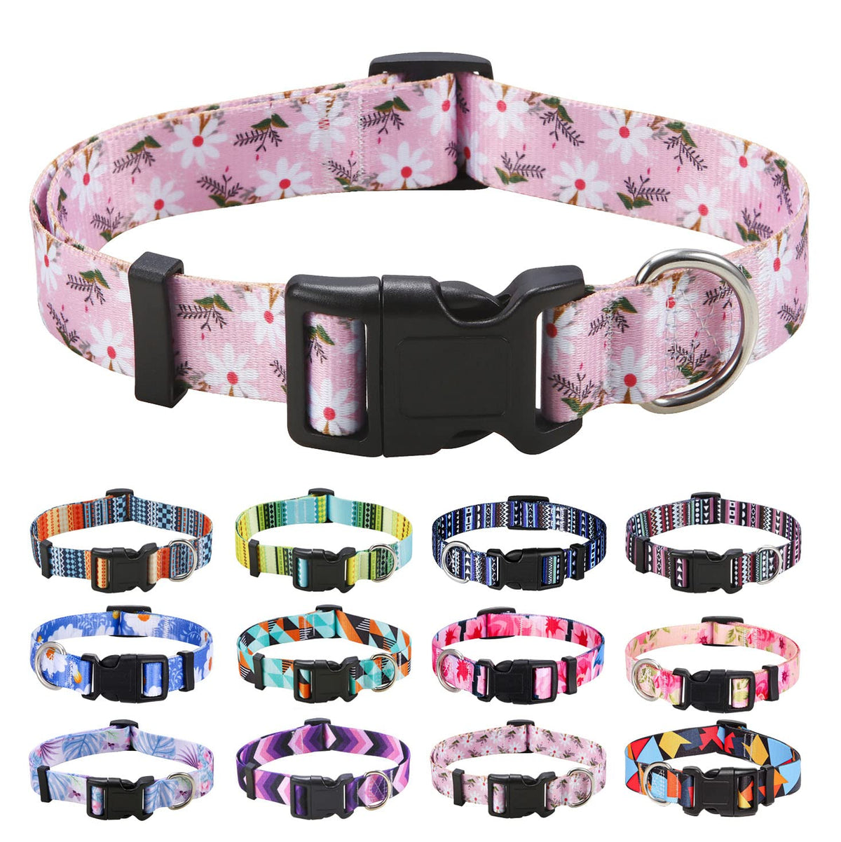 Mihqy Dog Collar for Medium Dogs, Cute Small Medium Large Dog Pet Collar, with Floral Patterns, Soft Adjustable for Boy Girl Female Male Puppy Dog Collar(Pink White Flower,M)