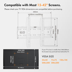 VonHaus TV Wall Bracket for 15-42 inches Screens, Ultra-Slim TV Bracket with Spirit Level, Flat to Wall Mount, 40kg Capacity, Max VESA: 300x200m