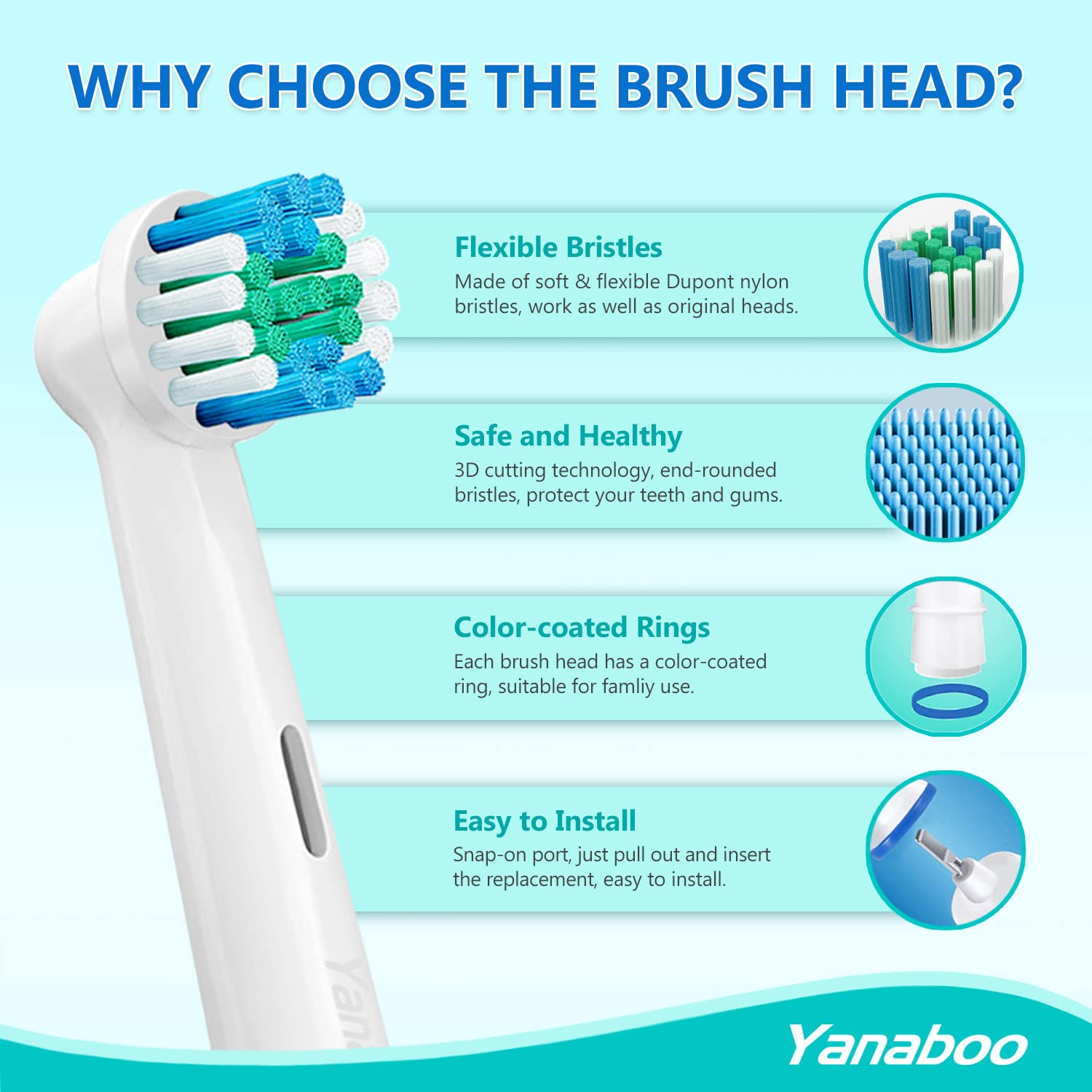 Yanaboo Toothbrush Heads Compatible with Braun Oral B Electric Toothbrushes, Precision Clean Replacement Brush Head Fit Professional Care and More Vitality Pro Smart Genius Series (Pack of 8)