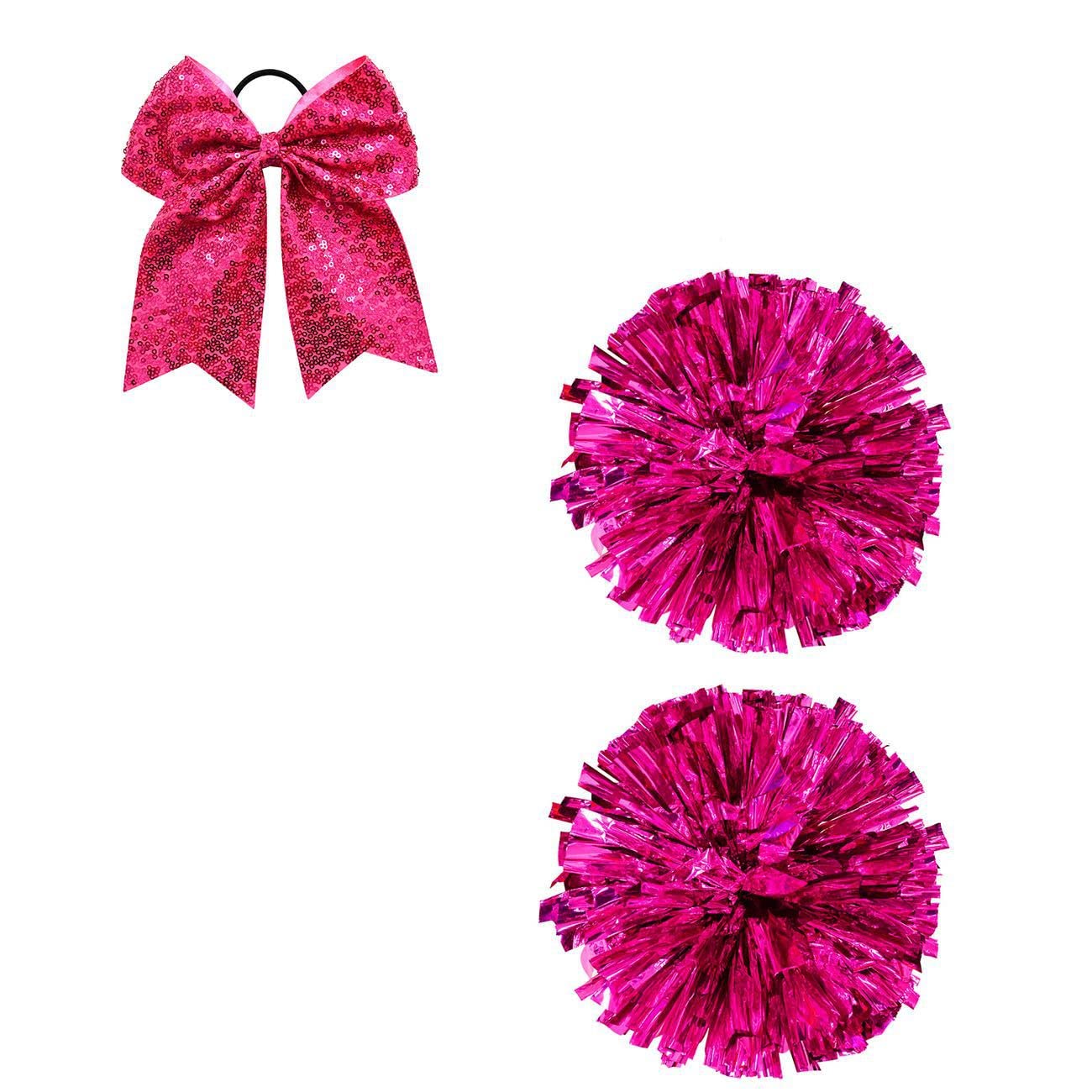 laughZuaia Kids Cheerleader Outfit Girls Pink Dresses With Poms Poms Children Carnival Party Halloween Fancy Dress Up Costume 4-10 Years(5-6 Years, Style 2)