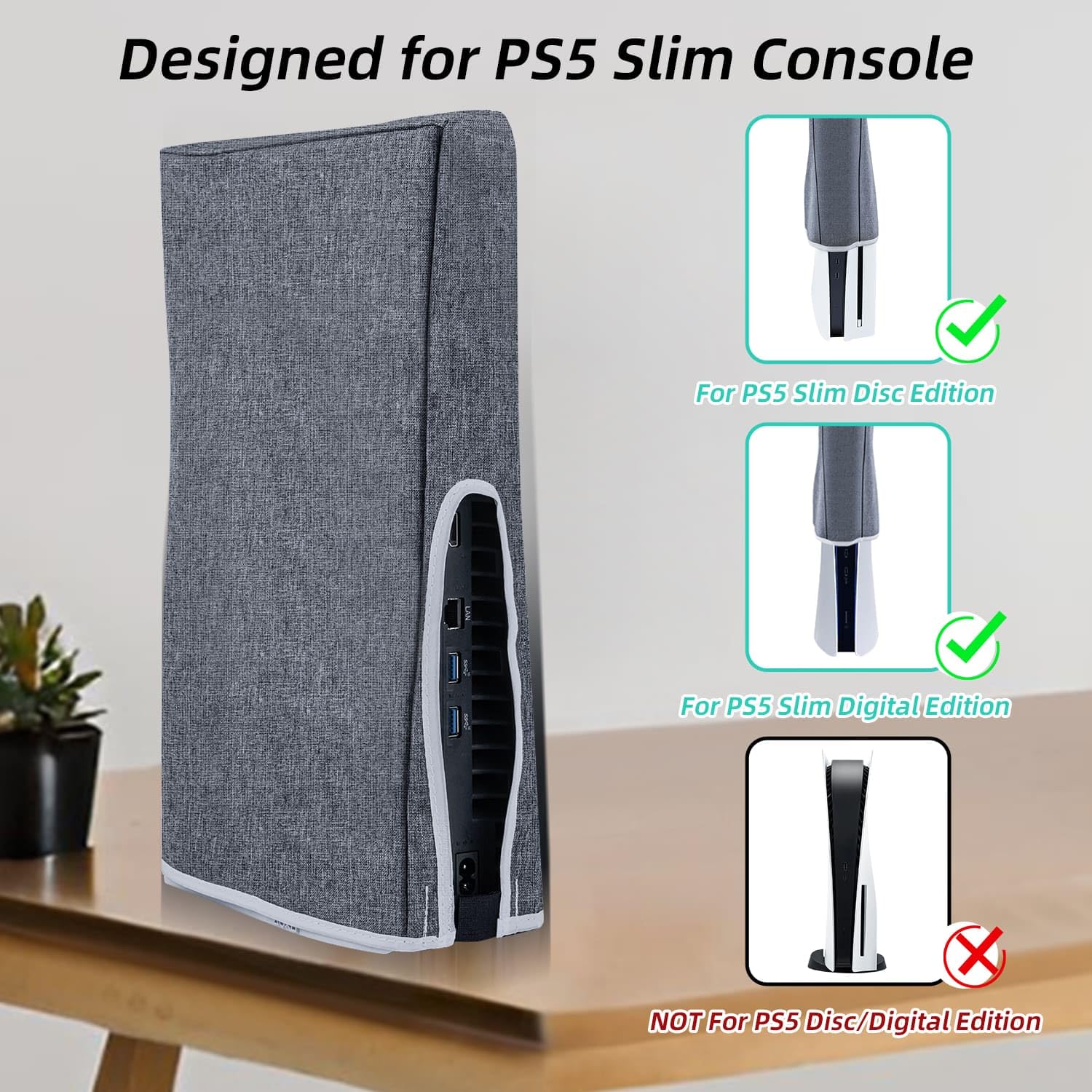 Mcbazel Dust Cover Anti Scratch Protective Cover Sleeve for PS5 Slim Digital/Disc Edition Consoles – Grey