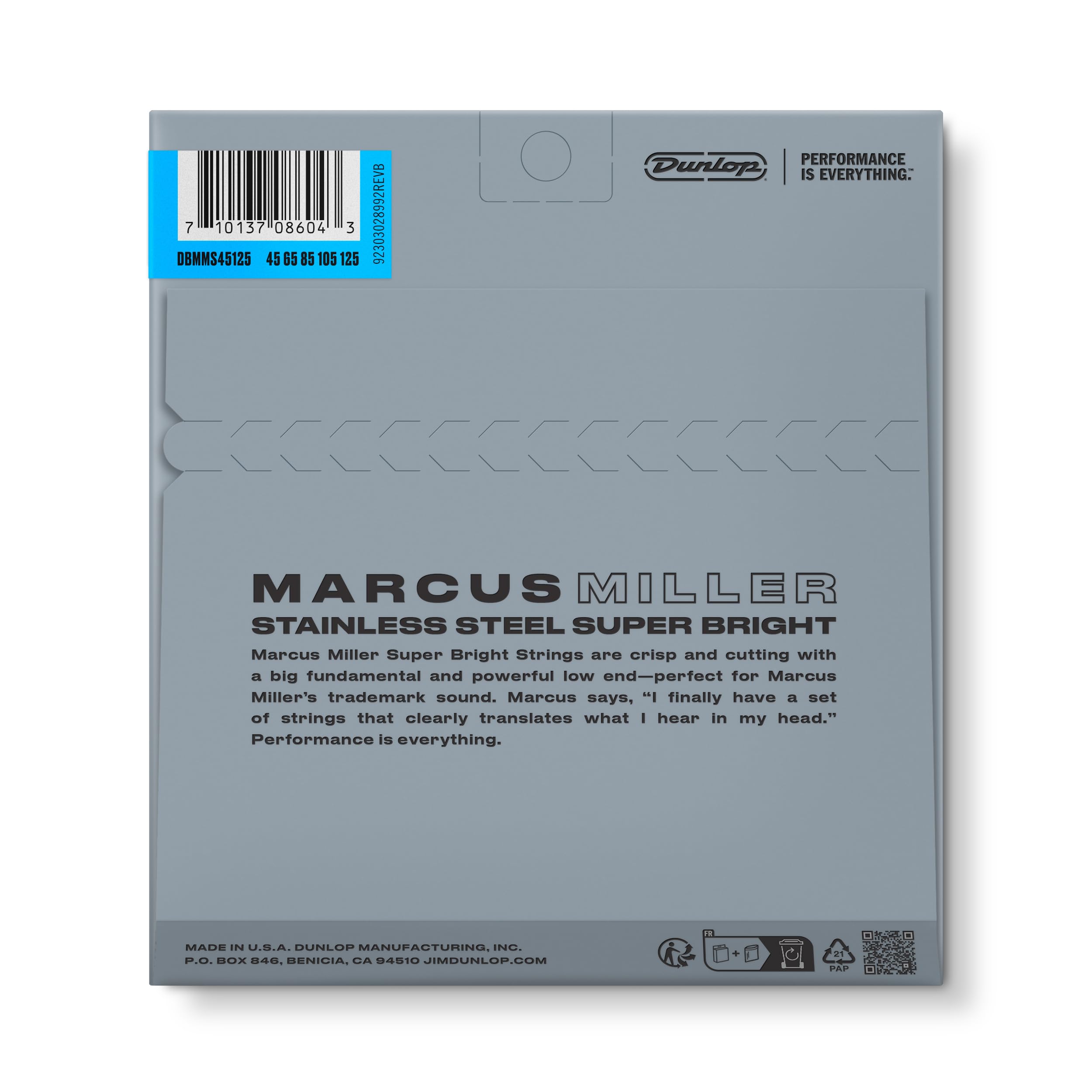 Dunlop DBMMS45125 Marcus Miller Super Bright Bass Strings, Medium 5-String.045–.125, 5 Strings/Set