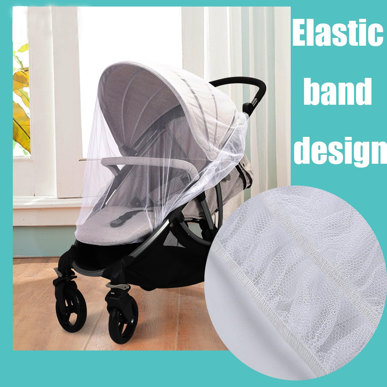 2Pcs Mosquito Net for Pram, Pram Net Cover, Mosquito Net for Cot, Bug Net, Baby Mosquito Net, Bug Net Washable Fine Mesh Cover with Elastic Edge, for Stroller, Bassinet, Travel Cot (White & Black)