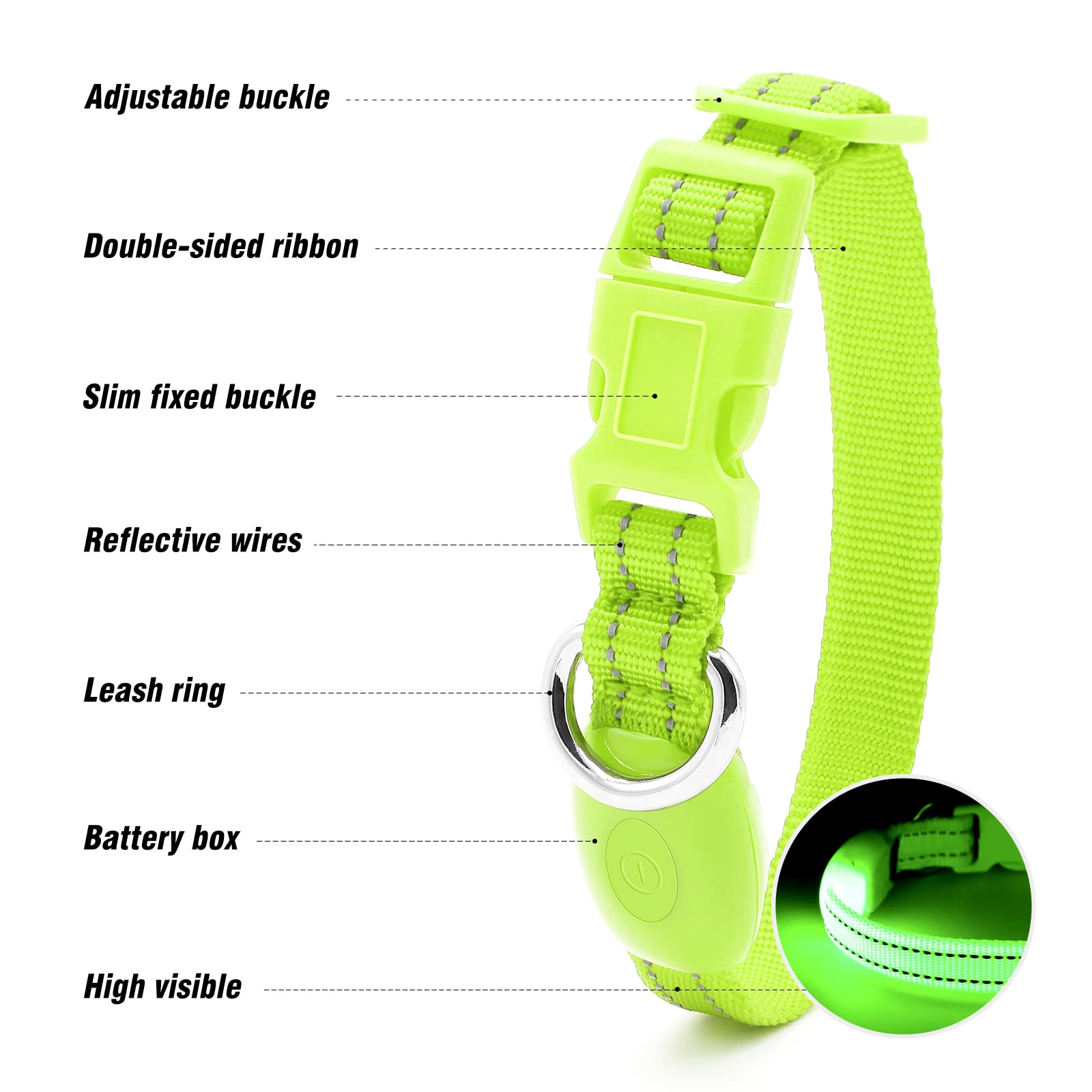 Visinite Light Up Dog Collar, Small Dog Collar Light For The Dark, Led Dog Collar Rechargeable, Night Flashing Dog Collar, Reflective Dog Led Light Collar, Dog Light Up Collar Keep Pet Safe (Green,S)