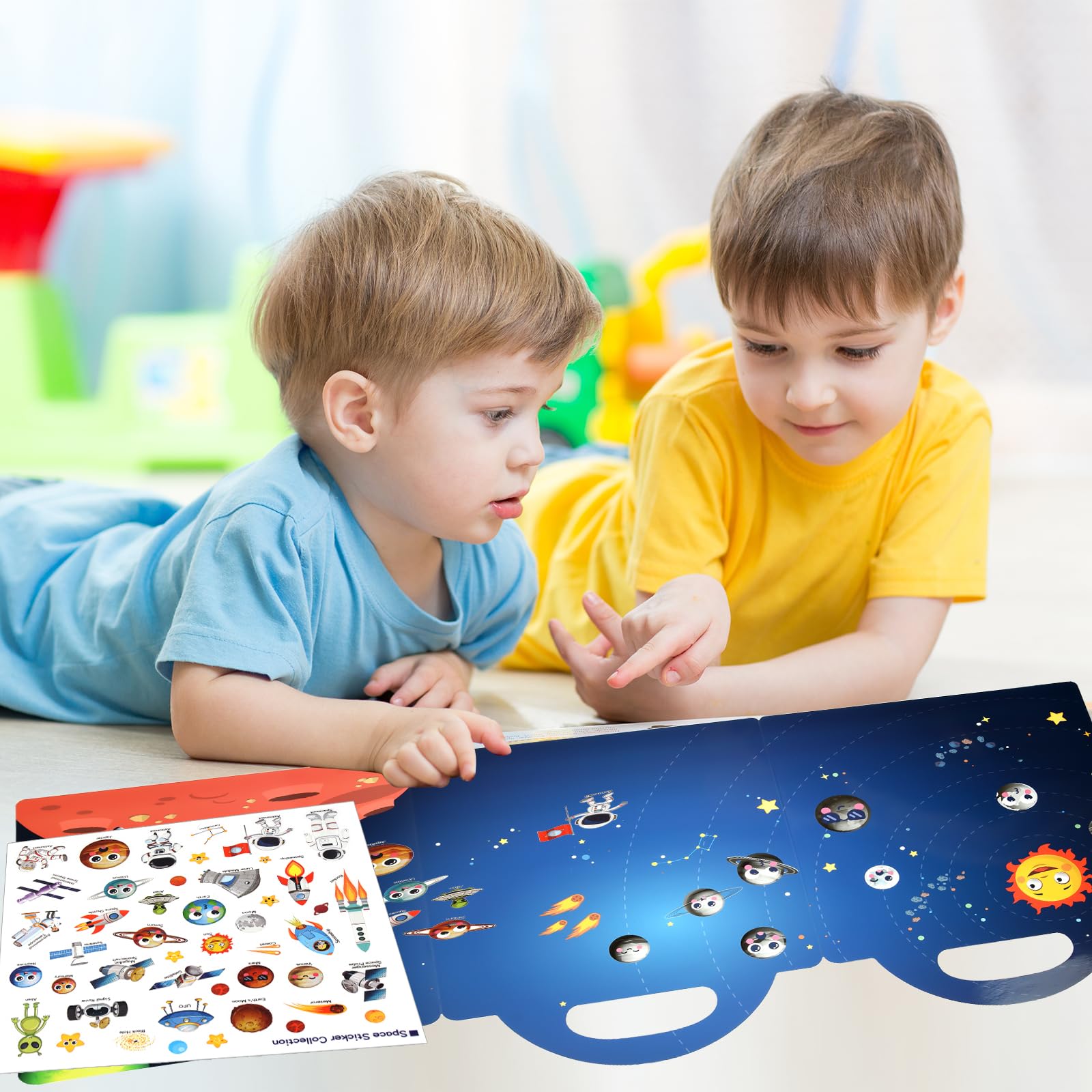 ASTARON 3D Sticker Scenes Book for Kids, 88 Pcs Reusable Space Jelly Stickers for Toddlers, Puffy Sticker Game Educational Sensory Learning Toy, Party Supplies Birthday Gift