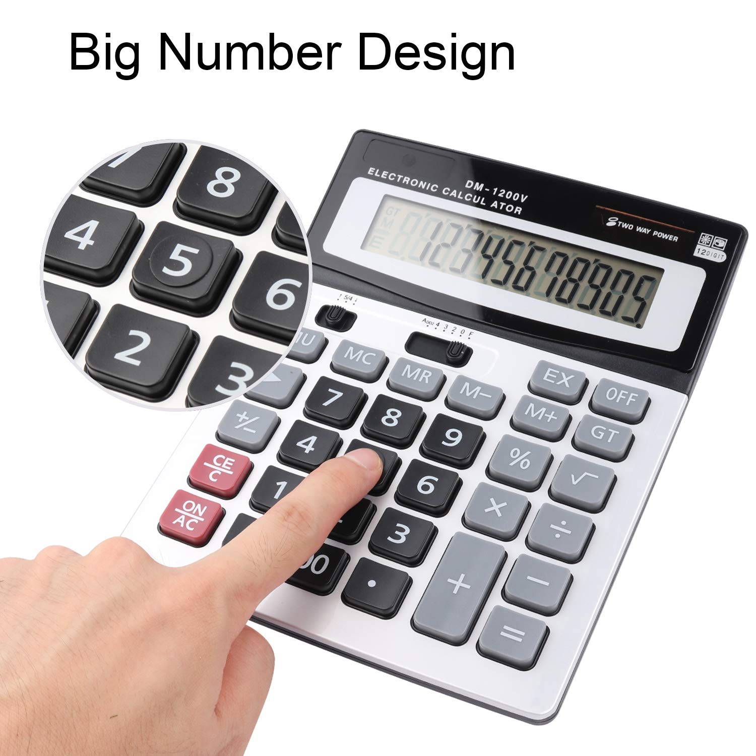 Calculators HIHUHEN Large Calculator Solar & Battery Power 12 Digit Display Multi-Functional Big Button for Business Office School Calculating (2 x Calculator)