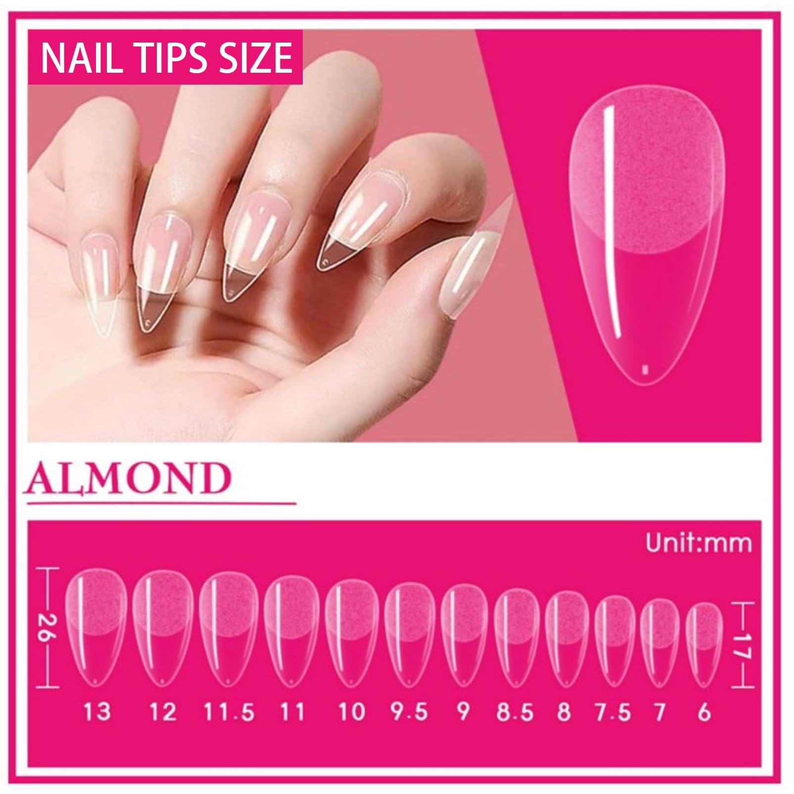 Short Almond Nail Tips - Soft Gel Nail Tips Set with Nail Glue 120Pcs Almond Shaped Full Cover Gel Nails Pre Etched for Extensions, PMMA Resin Clear Strong False Press on Nails