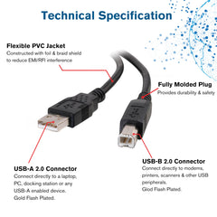 C2G 2M USB Printer Cable, USB 2.0 A to B Lead. Compatible with printers and scanners from HP, Epson, Brother, Samsung, Cannon and all other USB A/B devices, Black