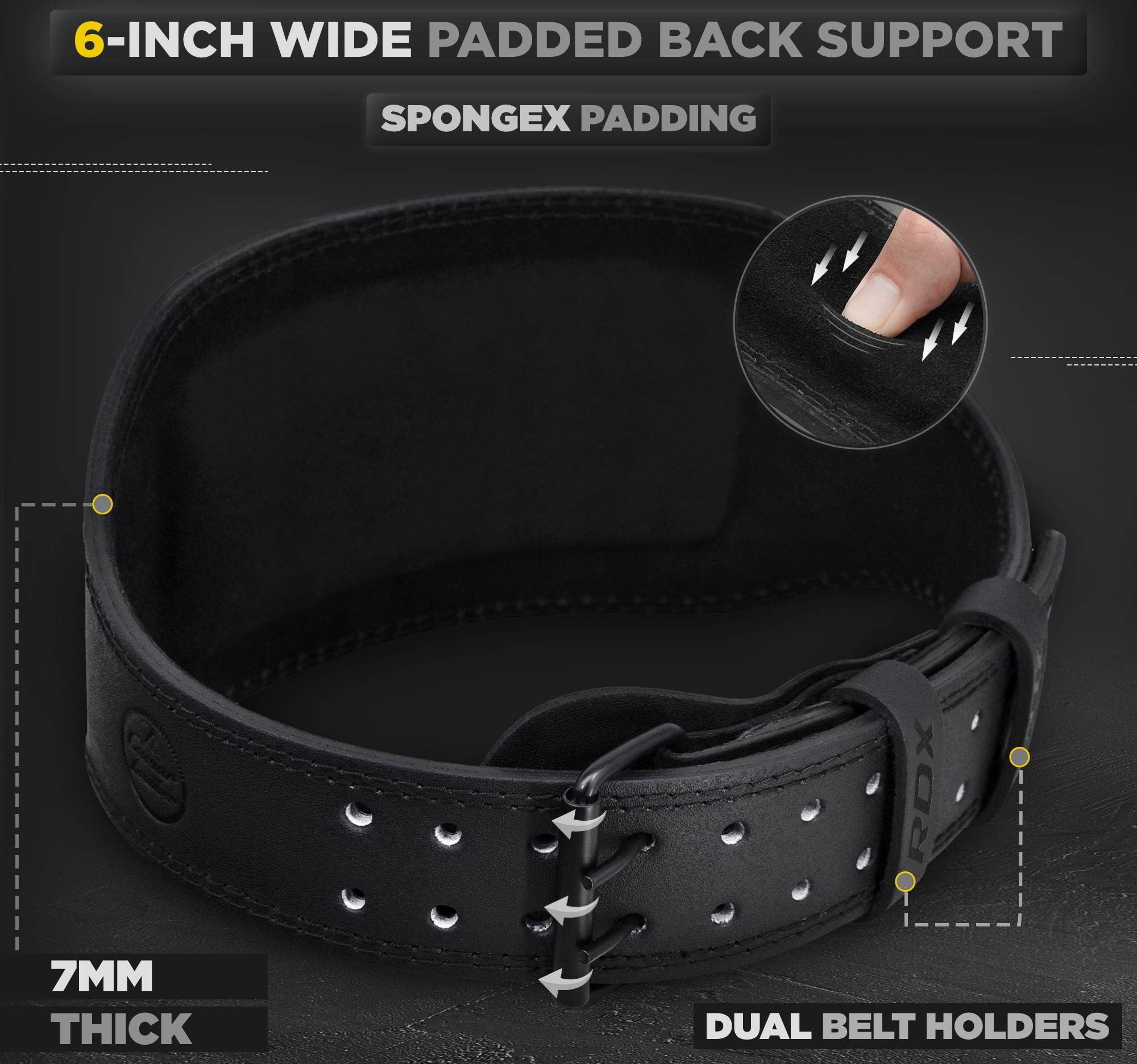 RDX Weight Lifting Belt Gym Fitness, Cowhide Leather, 4” 6” Padded Lumbar Back Support, 10 Adjustable Holes, Weightlifting Powerlifting Bodybuilding Deadlift Squat Workout Strength Training, Men Women