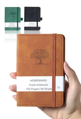 HOMEMARS Pocket Notebook, Small Notebook, 3 Pack, Pocket Notepad,14.4 cm x 9.6cm, A6 Notebook, Small Notepad, Brown, Green, Black, 192 Pages Each, Hardcover, Embossing Tree Design, Lined Paper