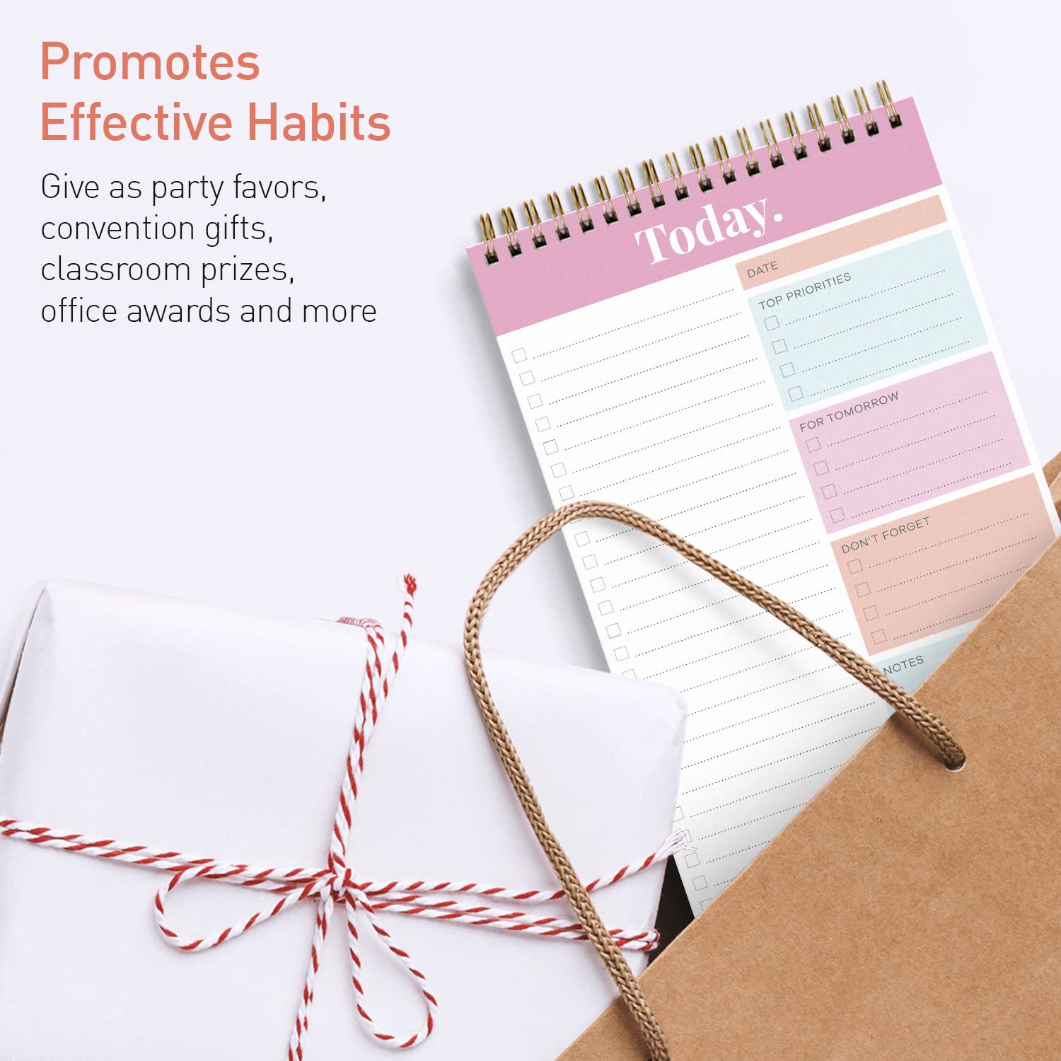 S&O Daily Planner Notepad for Productivity - 52 Page Daily To Do Planner - Undated Planner and Organizer - Daily To Do List Planner - Coiled Daily Task Planner - Daily Organizer Planner - PINK