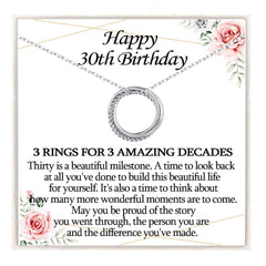 KORAS 30th Birthday Gifts for Women, 30 Birthday Gift Ideas for Daughter Sister Friend, Silver 30th Necklace Jewellery with 3 Rings for 30 Year Old Women