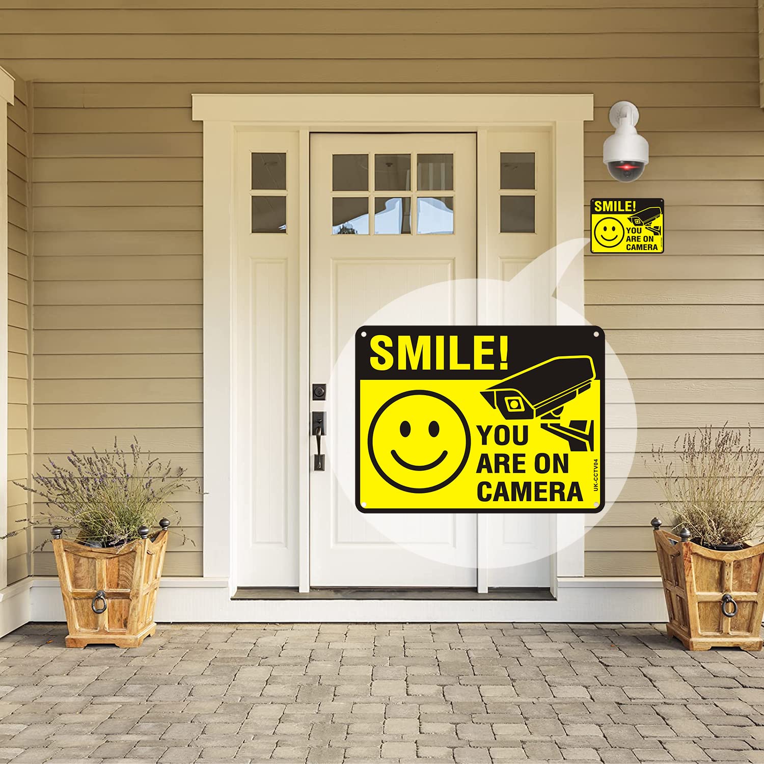 Smile Your on Camera Signs Reflective Aluminum, Pack of 2 Smile You are on Camera Sign Metal 20x30cm (A4) CCTV Sign Smile Funny Camera Signs Waterproof, UV Resistant, Durable