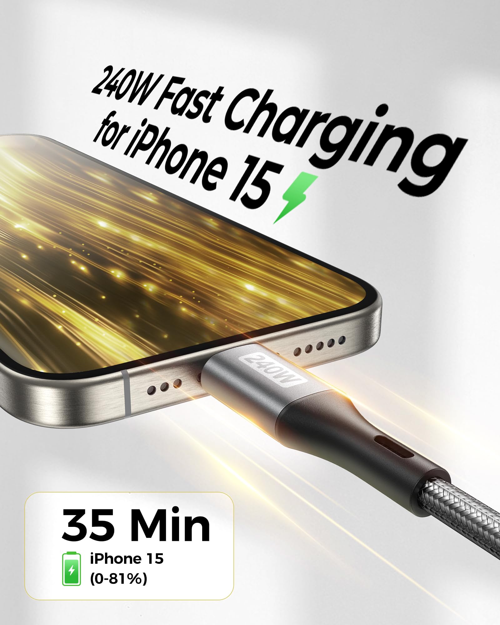 Silkland 240W C to C Charger Cable Fast Charge 48V/5A 2M, 100W PD 3.1&QC 4.0, USB C to USB C Charger Cable for iPhone 15/Pro/Pro Max, Samsung S23 Ultra/A14/S23/A54, MacBook Pro, iPad Pro, Pixel 8/Pro