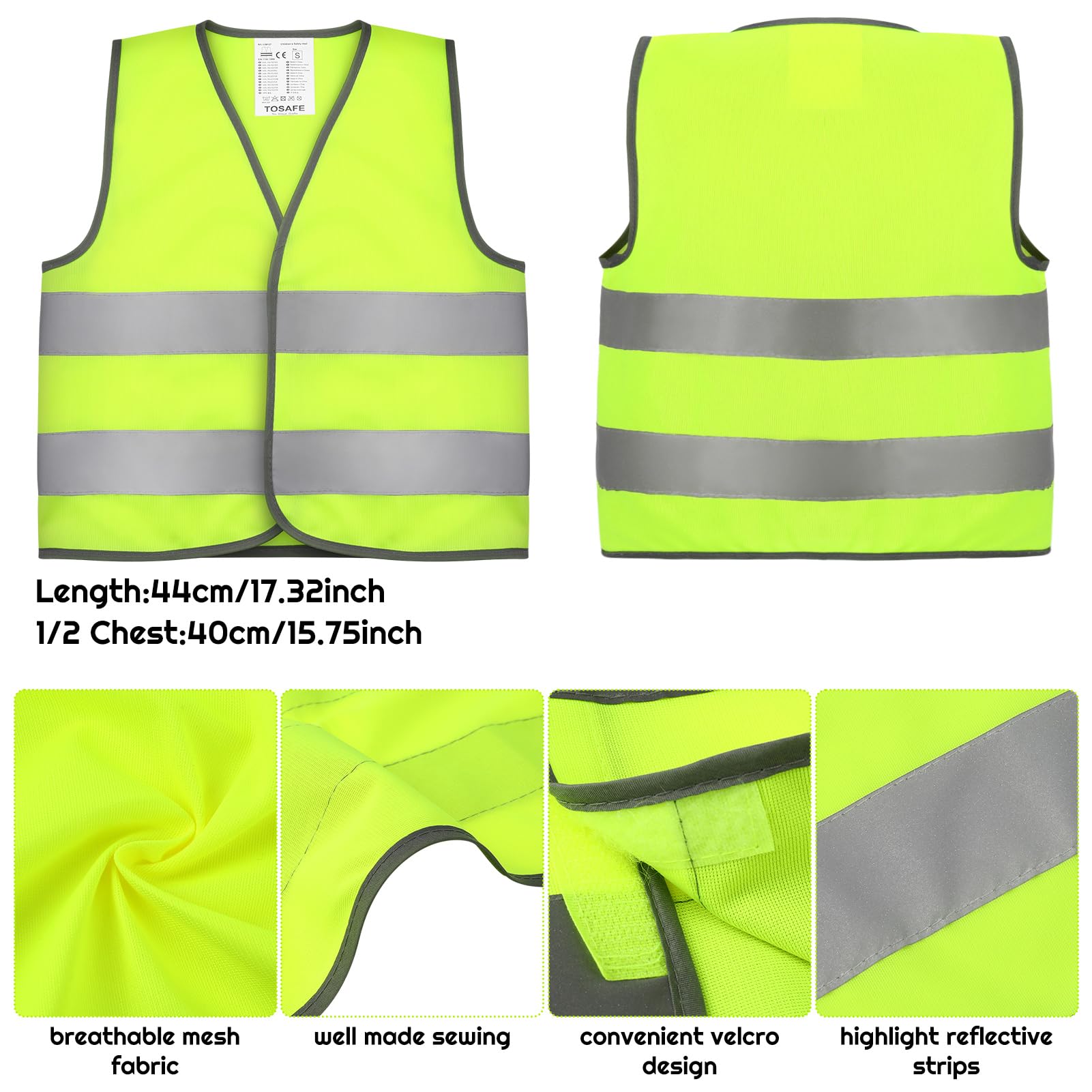 Firtink 2 Pieces Hi Vis Vests for Kids,Kids High Visibility Reflective Vest,High Vis Vests,Hi Vis Safety Vests,High Vis Jacket with Reflective Strips for Kids Outdoor (S)