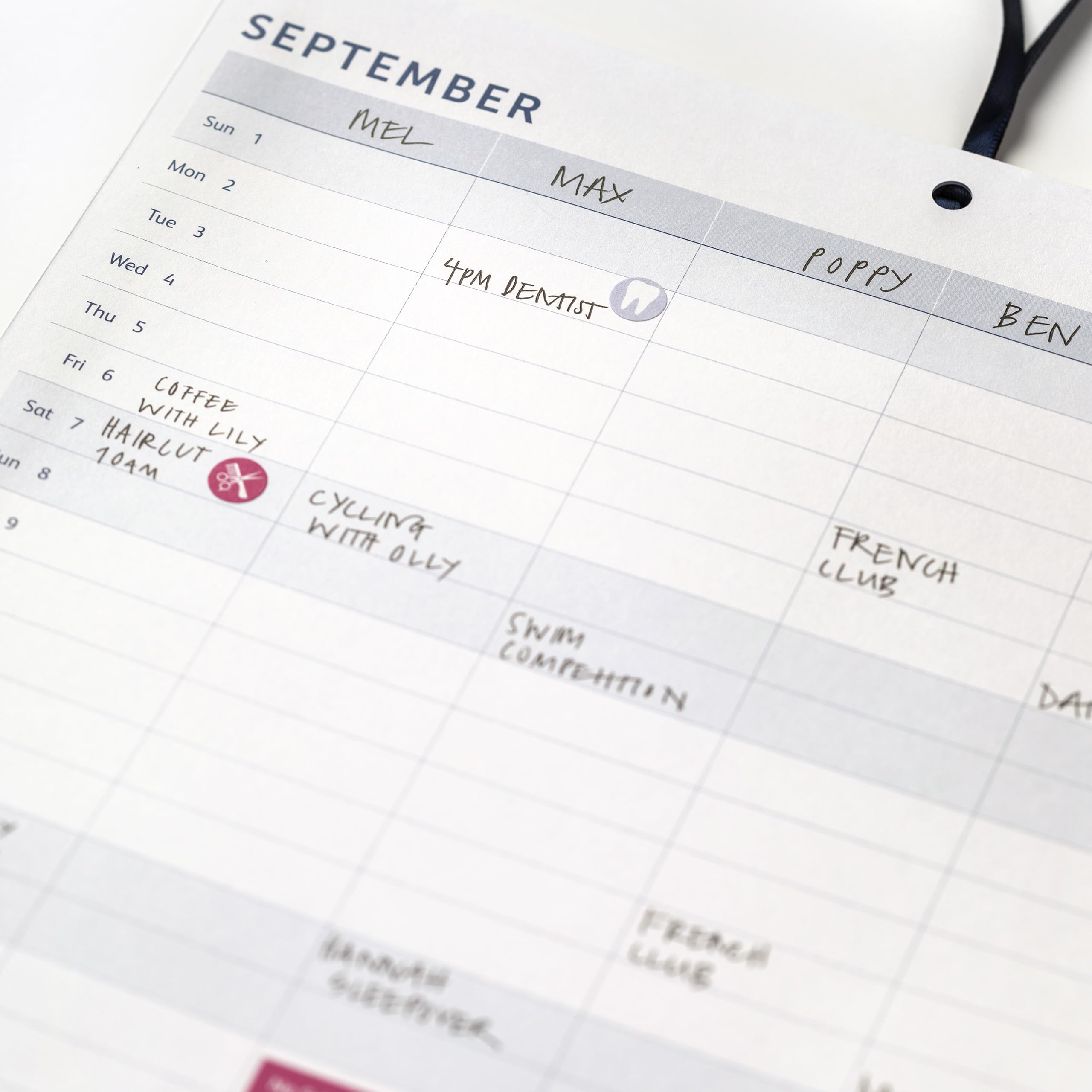 Busy B Mid Year Family Calendar Running August 2024 - August 2025. Spot Academic Family Wall Planner Featuring Month to View Layout, Five Schedules and 13 Monthly Pockets. FSC® Certified