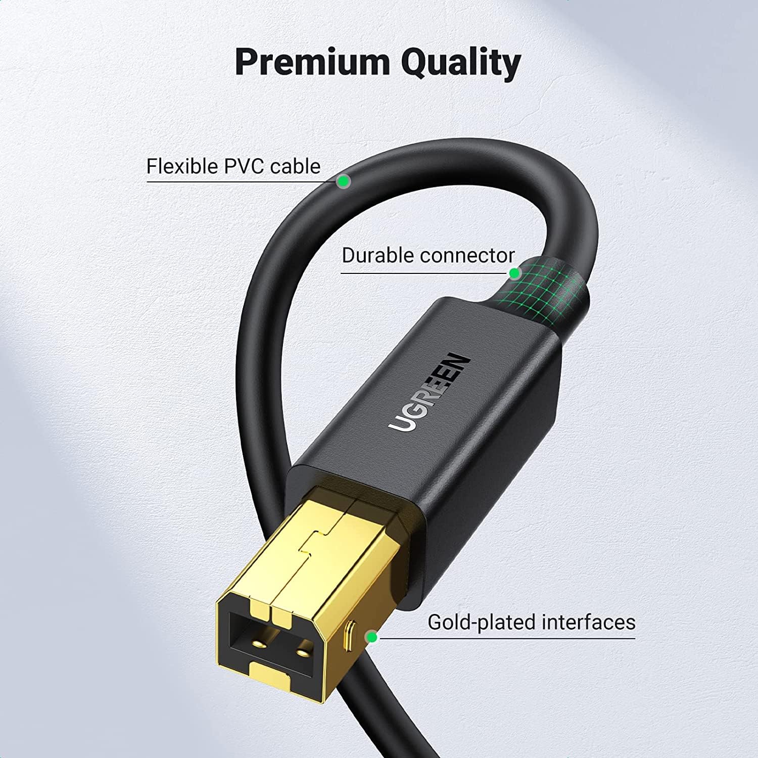 UGREEN Printer Cable, USB A to B Lead 24K Gold Plated, USB 2.0 to USB B Cable, USB Type B Male Scanner Printer Cord Compatible with Epson HP Canon Envy Lexmark Dell Brother Printer DAC Xerox etc(2M)