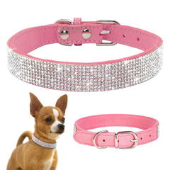 TSKDKIT Puppy Collar for Cat Small Dog Collar Cute Rhinestone Pet Collar Sparkling Cat Collar Soft Leather Pet Collar(S Pink)