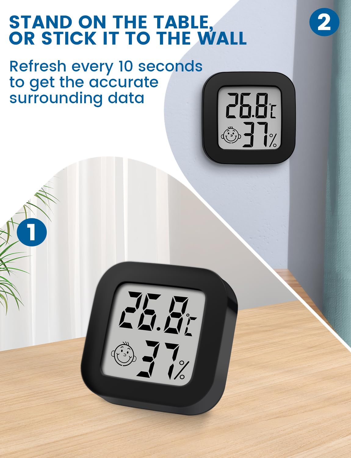 Mini Room Thermometer Digital Hygrometer Thermometer Indoor LCD Temperature and Humidity Monitor for Home, Office, Bedroom, Baby Room, Warehouse, Cellar, Car (black-2)