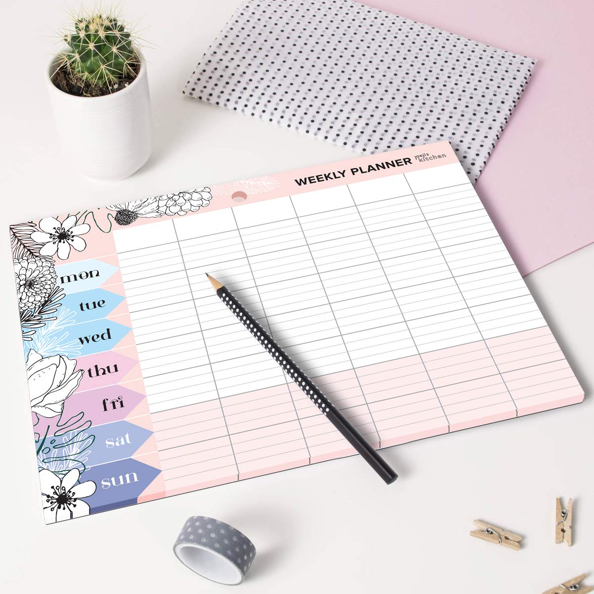 Joeji's Kitchen Weekly Planner Pad Tear Off Sheets 60 Pages, Meal Planner Pad - Punched Hole for Hanging Plan Your Weekly Desk Planner Board for organising and Productivity Planning